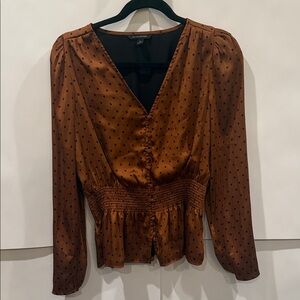 Banana Republic Rust Blouse with Black Dots